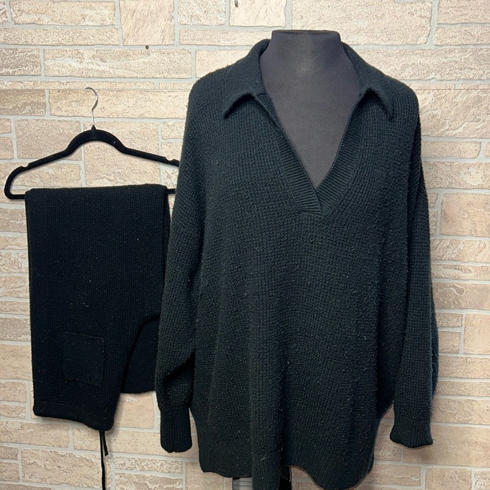 Aerie Waffle Fabric Black Soft Sweater Matching Set Size XL